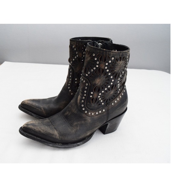 Old Gringo Shoes - Old Gringo Boots Reeve 6.5 B Black Leather Studded Cutout Western Ankle Boots